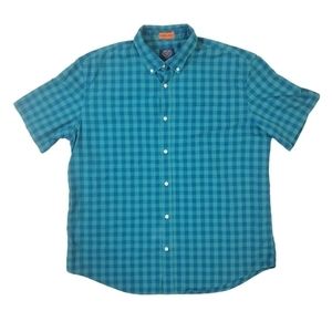 St. John's Bay‎ Men's Comfort Stretch Green Blue Checkered Button Up Shirt XL